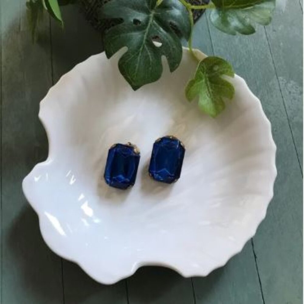 Vintage French Blue Gemstone Clipper Earrings from France